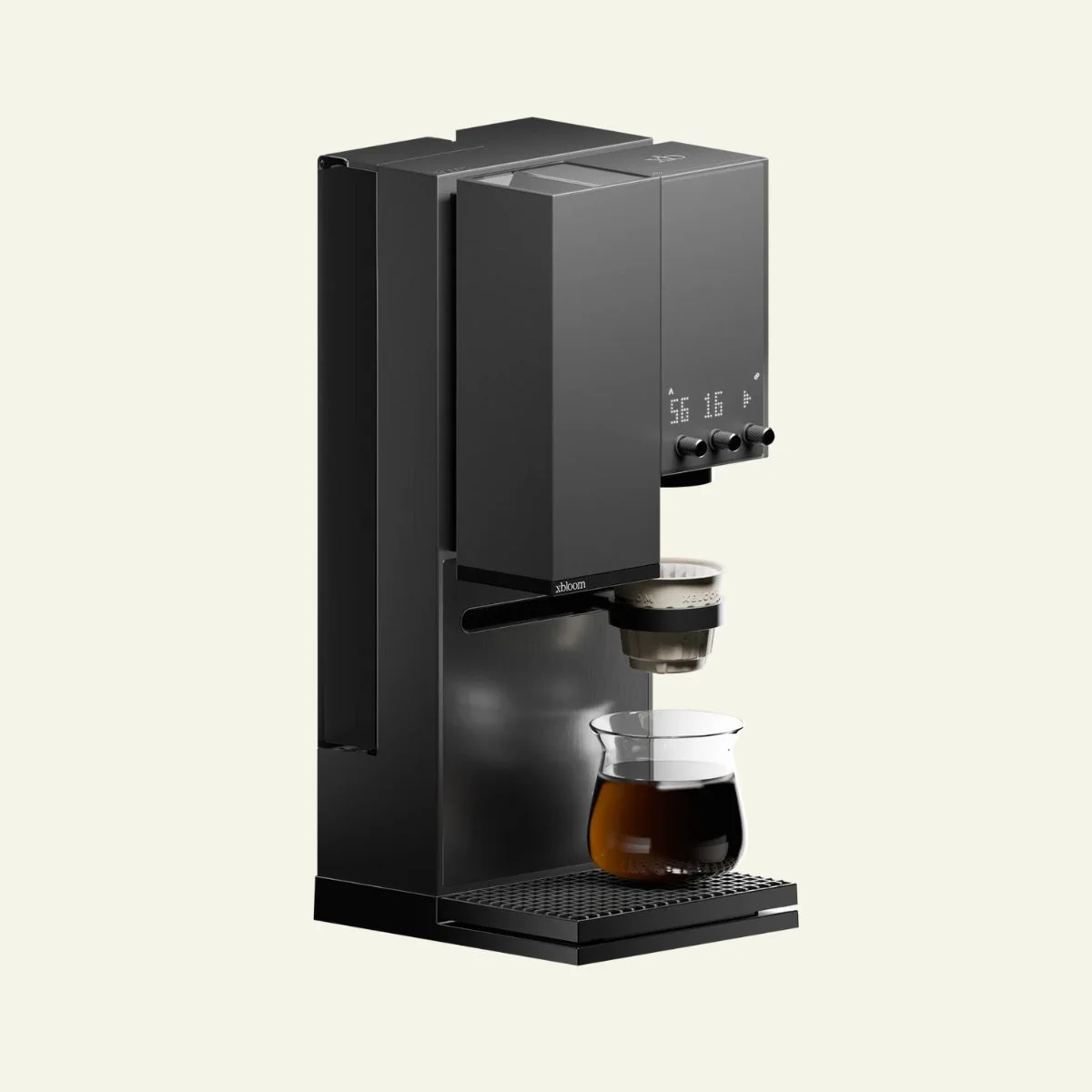 xBloom brewer with a fresh brew in the glass server